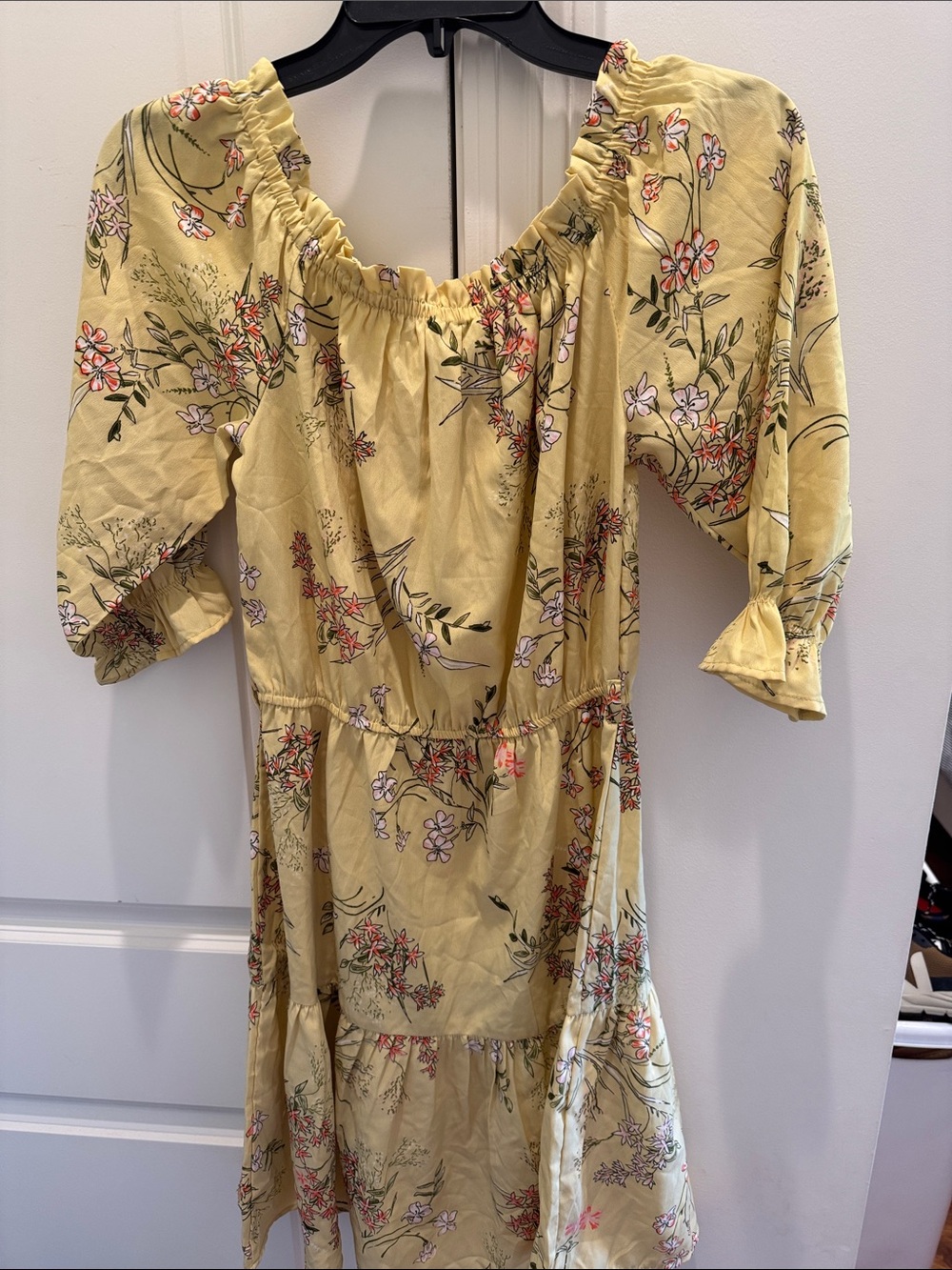 Yellow Floral Off-Shoulder Tiered Dress